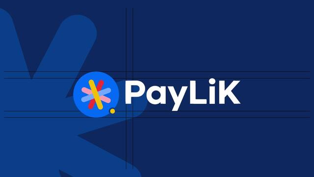 PayLik fintech logo lockup on navy — cobalt asterisk mark